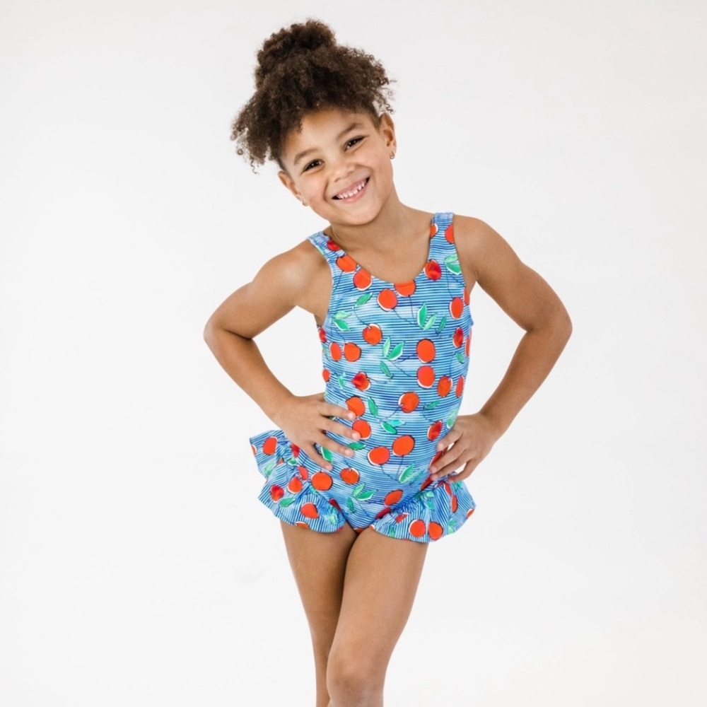 Florence Eiseman Blue and White Striped w/ Cherries Swimsuit size 6x